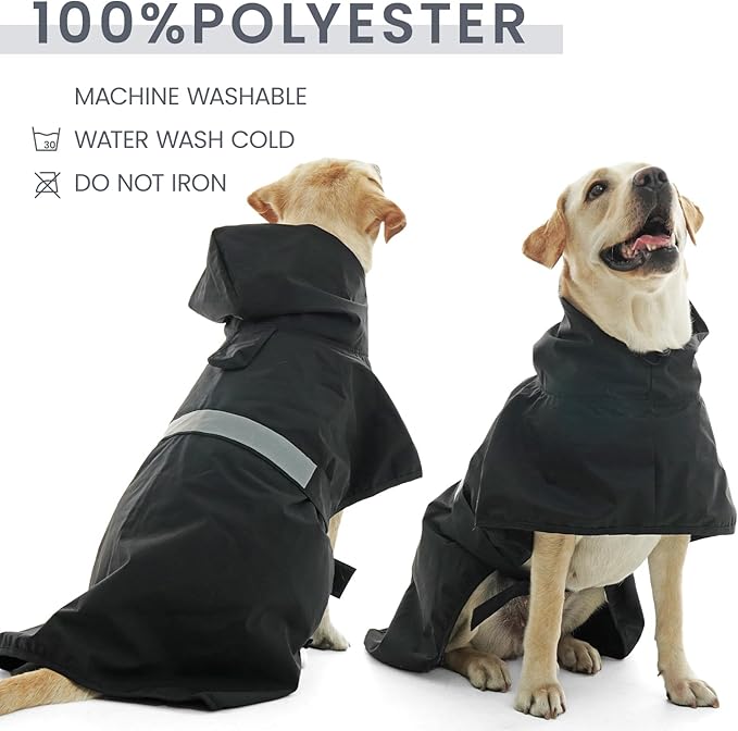 Nanaki Rain Jackets for Large Dogs with Leash Hole, Reflective Adjustable Pet Raincoat for Rainny Snow Foggy Days, Waterproof Windproof Dog Coat Jacket Vest Outdoor Hiking Walking Hunting Black 2XL