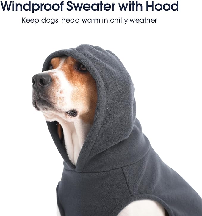 IECOii Dog Hoodie,Polar Fleece Dog Sweatshirt Fall Dogs Sweater with Hood,Warm Sweaters for Medium Dogs Boy Girl,Sleeveless Pet Hoodie Medium Size Winter Clothes for Pug,Jack Russell,Grey,M