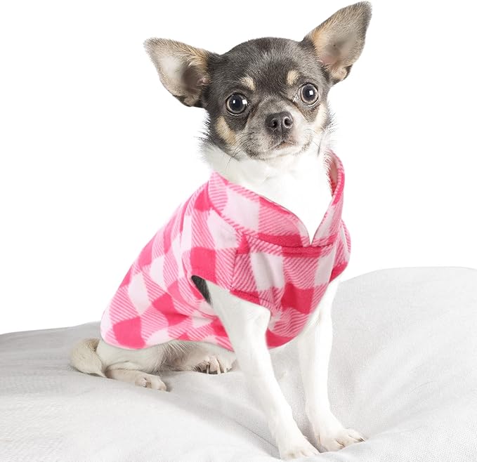 Kama Bridal Spring & Autumn Dog Coat - Pink & White Plaid Fleece Vest for Cats & Small Dogs (Pink, XXS)