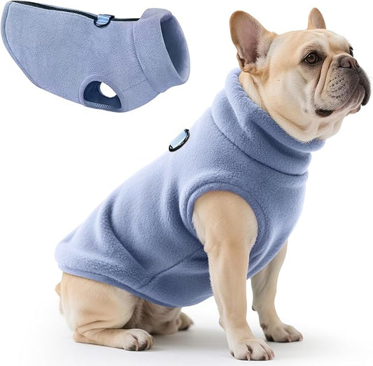 Idepet Dog Fleece Vest Sweater Zip Up Warm Pullover Dogs Jacket with D-Ring Leash Winter Cold Weater Coat Pet Sweatershirt Clothes Hoodie for Small Medium Dogs Boy Girl(Sky Blue,M)