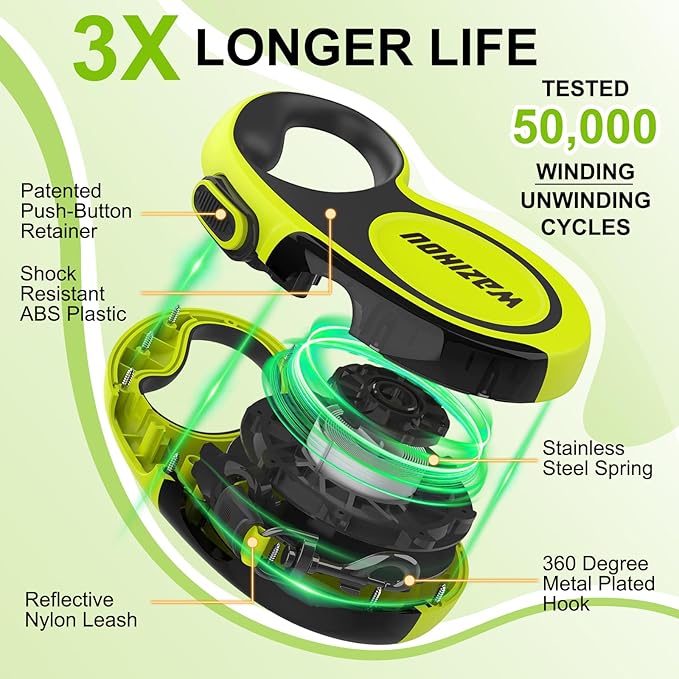 2025 New Model Retractable Dog Leash 18ft' - Detachable Poop Bag and Chew Proof Cable and Included Heavy Duty Reflective Retractable Leash for Small Medium Large Dogs up to 66 lbs