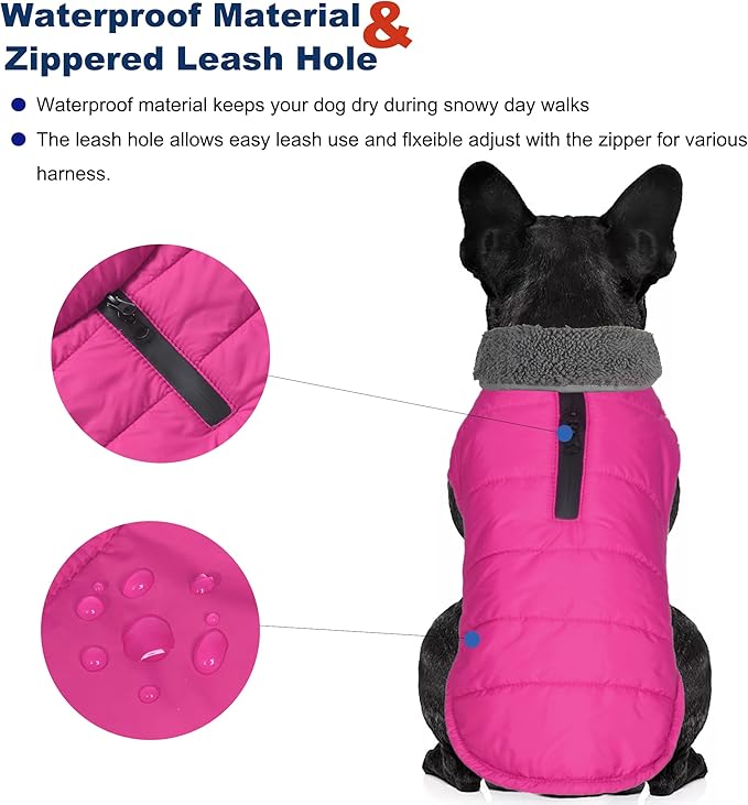 Dog Winter Coat, Waterproof Dog Jacket with Leash Hole, Reflective Adjustable Pet Snow Vest, Warm Fleece Sweater for Small Medium Large Dogs - Pink, XL