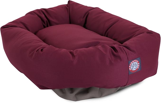 Majestic Pet 24 Inch Bagel Calming Dog Bed Washable – Cozy Soft Round Pet Bed with Spine Support for Dogs to Rest their Head - Fluffy Donut Puppy Bed 24x19x7 (Inch) - Small – Burgundy