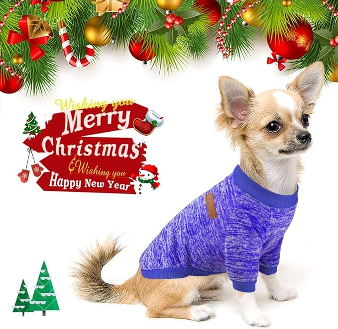 Idepet Pet Dog Classic Knitwear Sweater,Fleece Dog Coat for Small,Medium,Large Dog,Warm Pet Dog Cat Clothes,Soft Puppy Customes (L, DarkBlue)