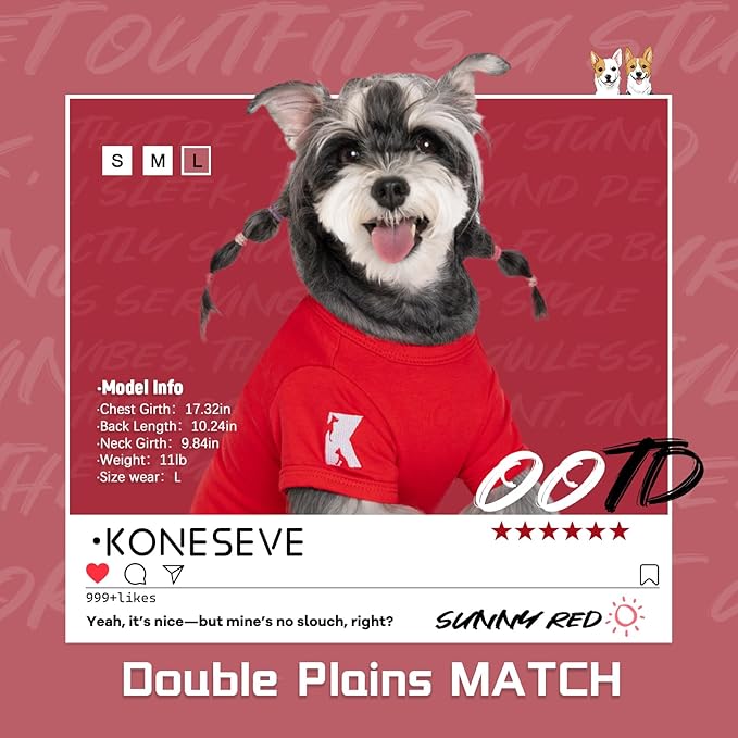 Koneseve Dog Shirt Breathable Cloth Stretchy for Small Medium Dogs 2-Pack Sunny Red & Smoky Blue 2XL