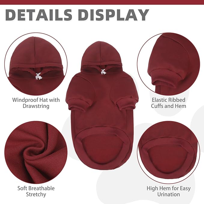 KOOLTAIL Basic Dog Hoodie - Soft and Warm Dog Hoodie Sweater with Leash Hole and Pocket, Dog Winter Coat, Cold Weather Clothes Sweatshirt for Small Medium Large Dogs Puppy Cat Boys Girls Deep Red XXL