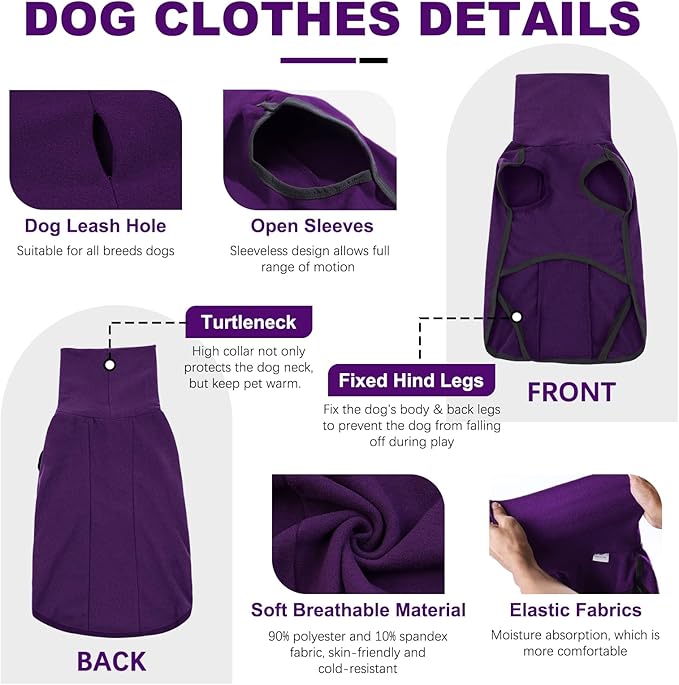 ROZKITCH Dog Winter Coat Soft Pullover Pajamas, Pet Windproof Warm Cold Weather Jacket Vest Cozy Jumpsuit Apparel Outfit Clothes for Walking Hiking Travel Sleep Purple XXS