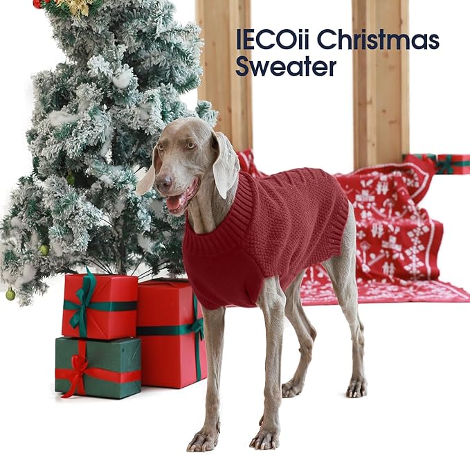IECOii Dog Sweaters for Large Dogs, XXL Dog Sweater Warm Pullover Vest for Winter, Knitted Sweatshirt for Extra Large Dogs Boy Girl, Labradors, Pitbull Sweaters, DarkRed - 2XL
