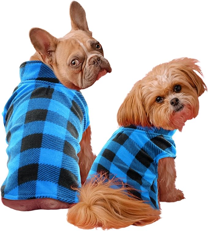 KAMA BRIDAL Spring Autumn Winter Coat Pullover Fleece Vest for Cats Small and Medium Dogs Thin Sweater Blue & Black Plaid (Blue, L)