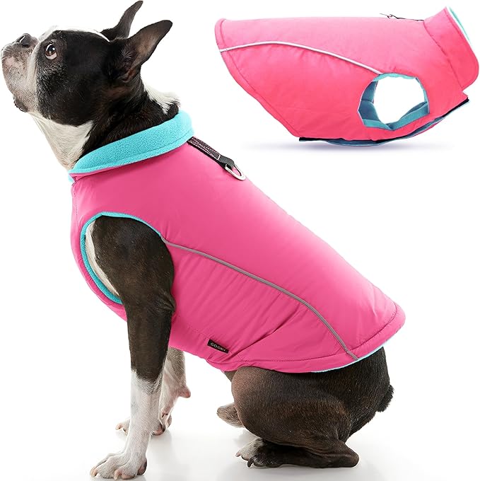 Gooby Sports Vest Dog Jacket - Pink, X-Large - Reflective Dog Vest with D Ring Leash Warm Fleece Lined Hook and Loop Closure for Small to Medium Dogs