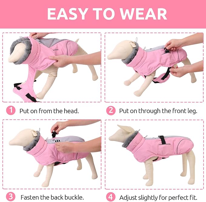 Queenmore Dog Jackets for Large Dogs, Fleece Dog Coats, Windproof Winter Large Breeds Jacket Winter, Reflective Pet Jackets, Pink, XXXL