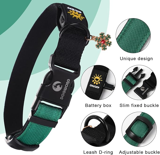 DOGWONG LED Dog Collar - Heavy Duty Light up Collars - Rechargeable Waterproof - Lighted Dog Collar for Night Walking, Hiking, Camping(Green,S)