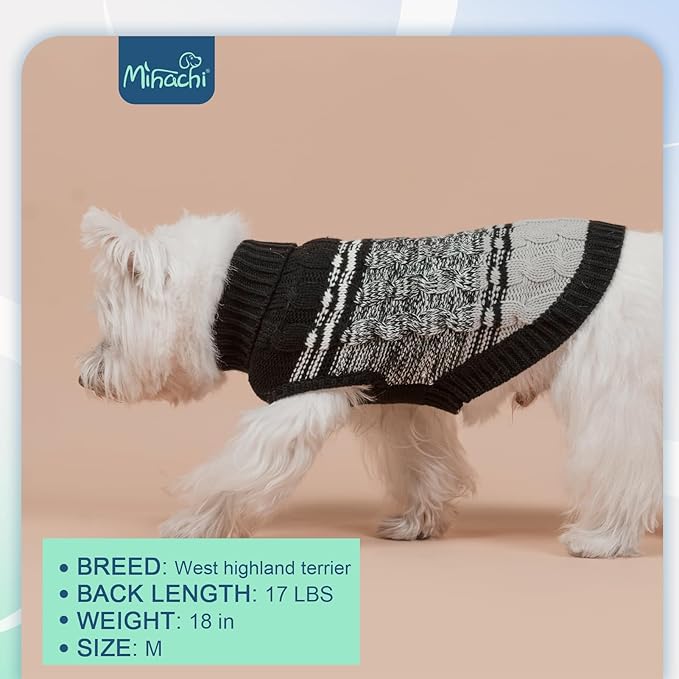 Mihachi Dog Sweaters for Medium Dogs Girl Boy,Soft Warm Dogs Shirt, Cold Weather Dog Coat Turtleneck Knitted Pullover Dog Clothes Costume with Leash Hole for Large Cat Puppy Doggy Pet,Black M