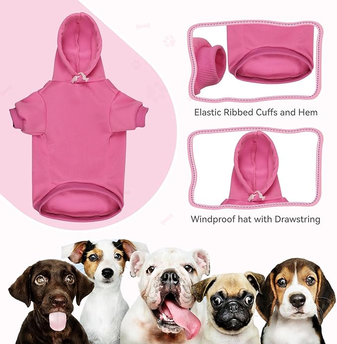 Dog Sweater & Hoodie - Solid Soft Brushed Fleece Dog Clothes with Pocket (Pink-XL)
