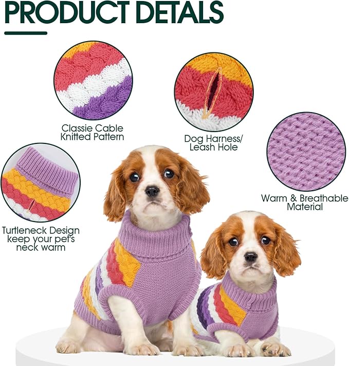 Kuoser Dog Sweater, Dog Sweaters for Medium Dogs Girl Boy, Classic Pet Knitted Sweatshirt Warm Pullover, Puppy Holiday Sweater Winter Clothes for Christmas Thanksgiving Outfit, Purple M