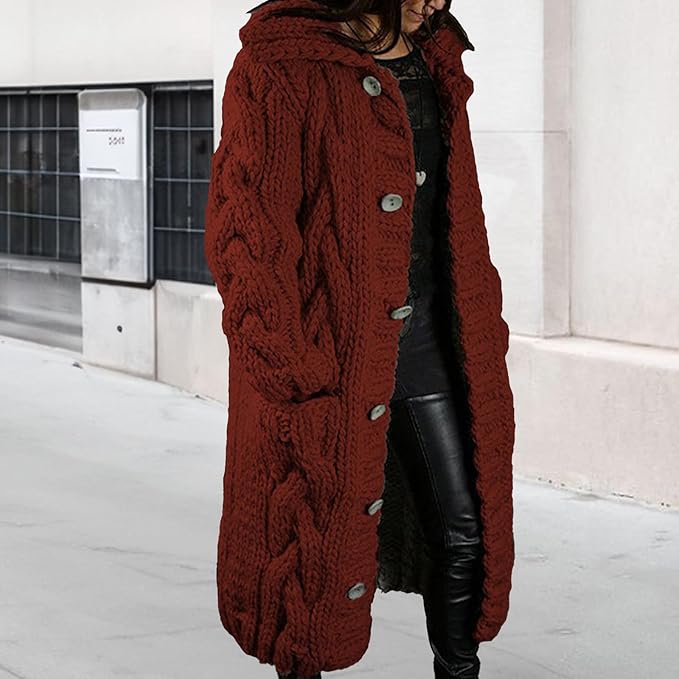 LOAIHA Women Chunky Cable Knit Long Sleeve Cardigan Fall Winter Trendy Oversized Button Down Sweaters Outerwear with Pocket