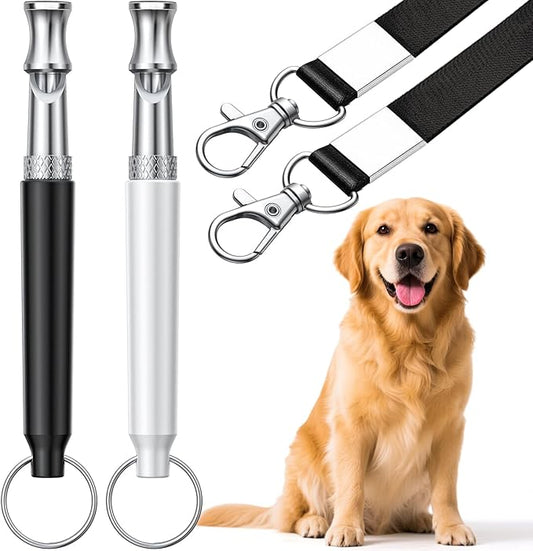 Dog Whistle, Dog Training Whistle to Stop Barking Neighbor's Dog, 2 Pack Adjustable Ultrasonic Silent Dog Recall Training Whistles with Lanyard, Professional Dog Whistle for All Dogs