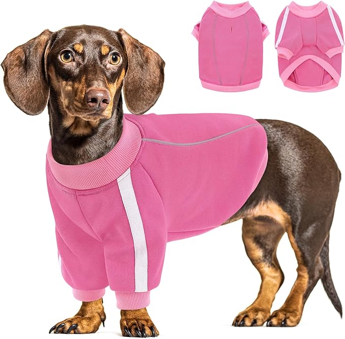 Queenmore Fleece Dog Sweater for Girl Dogs, Pullover Pink Dog Sweatshirt Sweatshirt with Leash Hole, Reflective Stripes – Cozy Winter Fleece Jacket for Small/Medium/Large Femal Puppy L