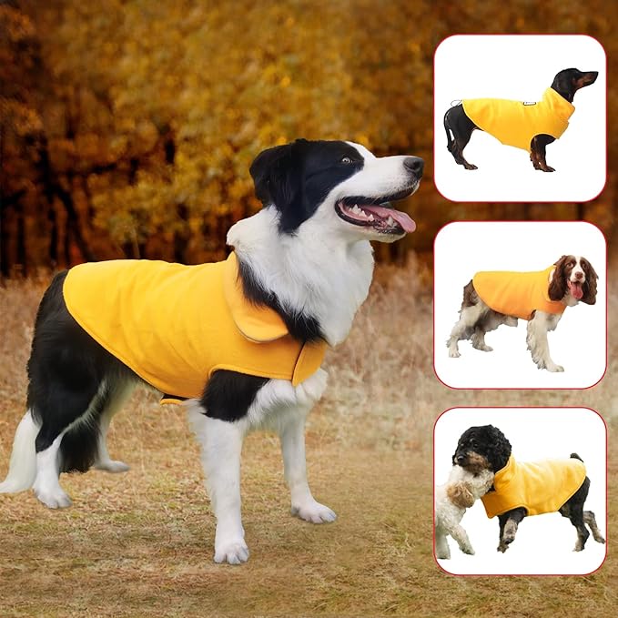 Fleece Dog Coat Pet Jacket Reflective for Cold Weather for Extra Large to Small Pets(Yellow,S)