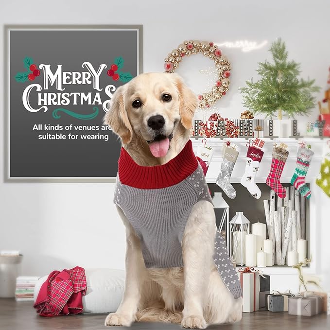 PETCARE Dog Christmas Sweater Ugly Elf Clown Cat Sweater Vest Pet Jumper Grey Green Holiday Dog Clothes Puppy Sweaters for Small Medium Large Dogs Cats Fall Winter Outfits Xmas Dogs Costume,Large