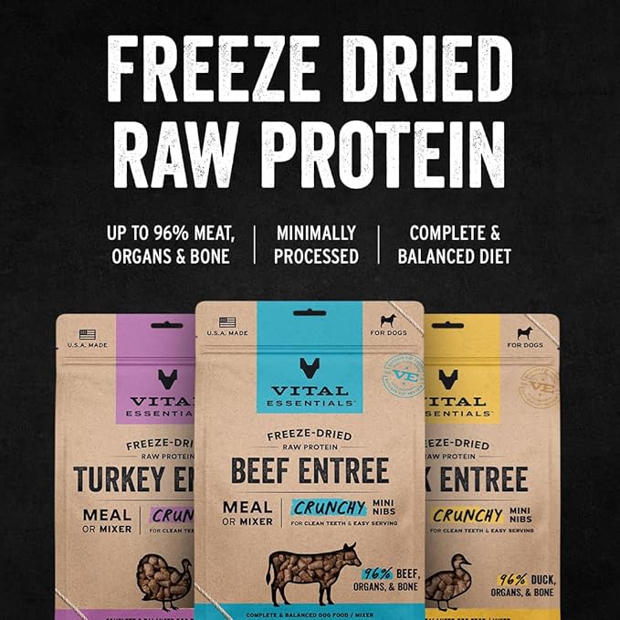 Vital Essentials Freeze-Dried Raw Beef Meal or Mixer Dog Food Crunchy Mini Nibs, 25 oz