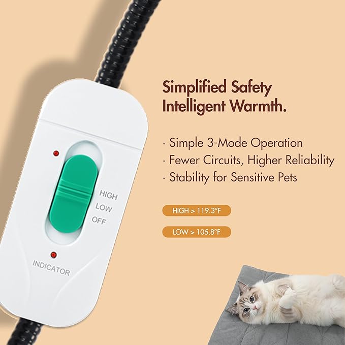 Dog Heating Pad (31"x20") - Waterproof Electric Heated Mat & Pet Bed for Indoor and Outdoor Use, Chew Resistant Cord, Machine Washable Cover with Wheat Pattern Quilting, for Cats and Pets