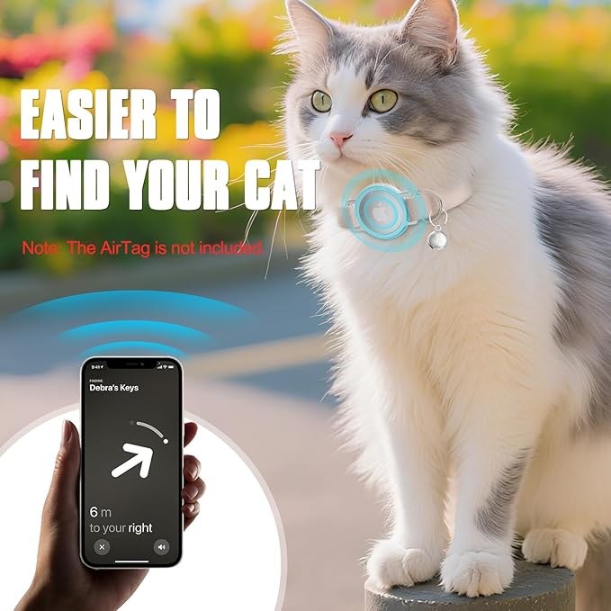 Cat Collar, Ultra Elastic Cat Tracker Collar, Holder Compatible with Apple Air Tag, [Lightweight & Scratch Resistant] Adjustable Stepless GPS Pet Collar for Cats Kittens, Khaki