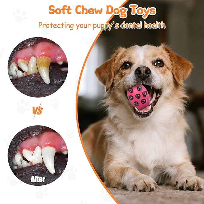 Squeaky Dog Toys, Soft Chewing Dog Balls, 6 Pcs Interactive Squeak Fetch Playing Pet Toy, Durable Bouncing Toys to Keep Them Busy, 2.6" Egg Ball for Puppies Small Breeds