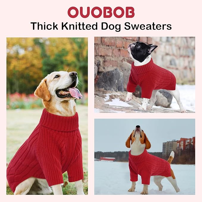 XL Dog Sweater for Extra Large Dogs, Warm Winter Fall Turtleneck Knitwear, Christmas Outfit for Girls Boys, Pet Sweatshirt Clothes (Red XL)
