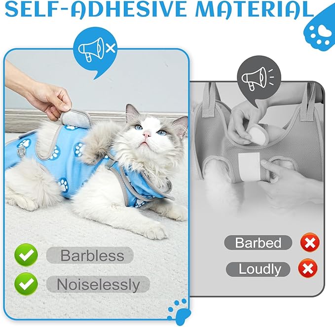 Supet Cat Grooming Hammock, Self-Adherent Cat Wrap for Cutting Nails, Anti-Escape Calming Wrap for Medicine, Nail Clipping, Teeth Brushing, Ear Cleaning