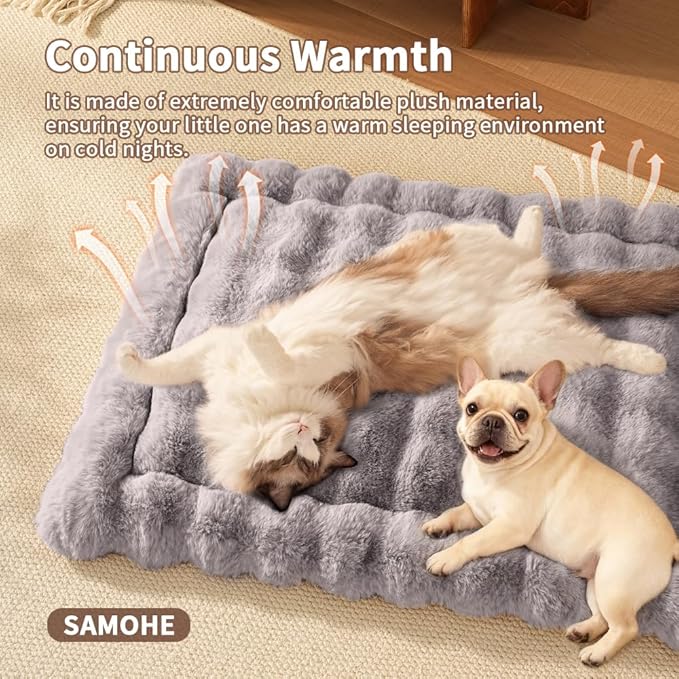 Dog Beds Mat Cute Cat Beds for Indoor Cats Faux Fur Pet Pad with Non-Slip Bottom Plush Kitten Bed for Carriers/Sofa Puppy Washable 27 x 20 Inch Large Grey