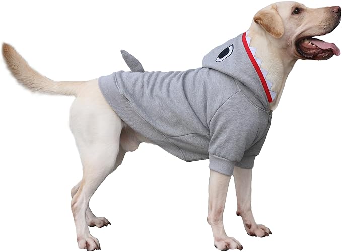 Shark Christmas Costumes Clothes for Extra Large Dogs Jaws Hoodies Labrador Rottweiler Great Dane, Grey, 6X-Large