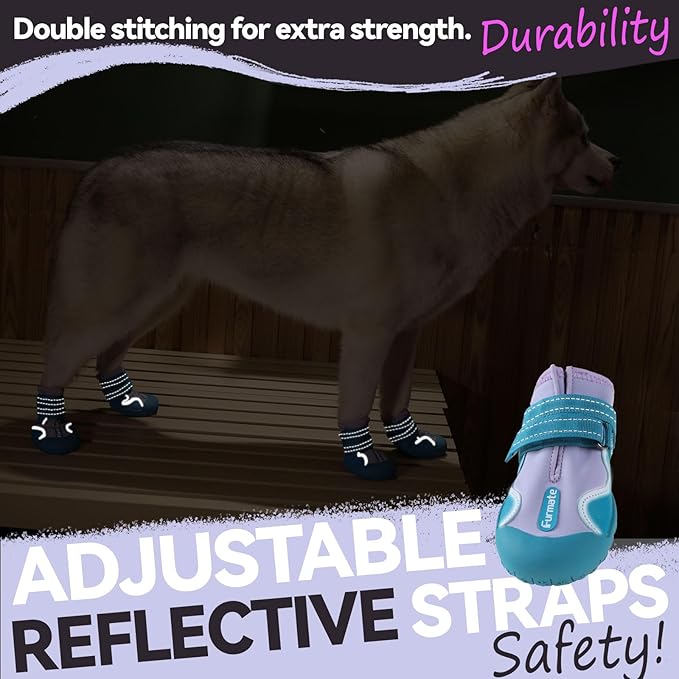 Dog Shoes for Large Small Medium Dogs,Dog Booties for Indoor Hardfloors Anti-Slip,Reflective Strip Waterproof Dog Boots & Paw Protectors for Outdoor Walking Hot Pavement,Winter Snow (Purple-7)