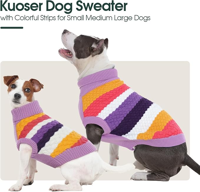 Kuoser Dog Sweater, Dog Sweaters for Medium Dogs Girl Boy, Classic Pet Knitted Sweatshirt Warm Pullover, Puppy Holiday Sweater Winter Clothes for Christmas Thanksgiving Outfit, Purple M