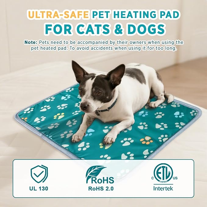 furrybaby Pet Heating Pad, Waterproof Dog Heating Pad Mat for Cat with Durable Anti-Bite Tube Indoor for Puppies Dogs Cats (1 Pack Green, 24 X 16in, Temp Adjustable)