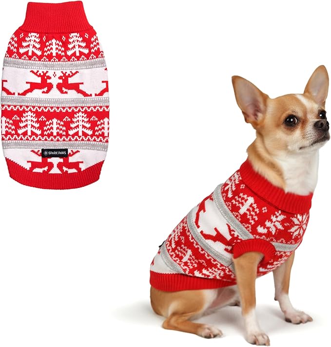 Spark Paws Christmas Dog Sweater - Ultra Soft Holiday Knit Sweater for Small, Medium & Large Dogs, Cute Pet Sweater for French Bulldogs & Big Dogs, Potty V Cut Design Jacket (Winter Wonderland, S)