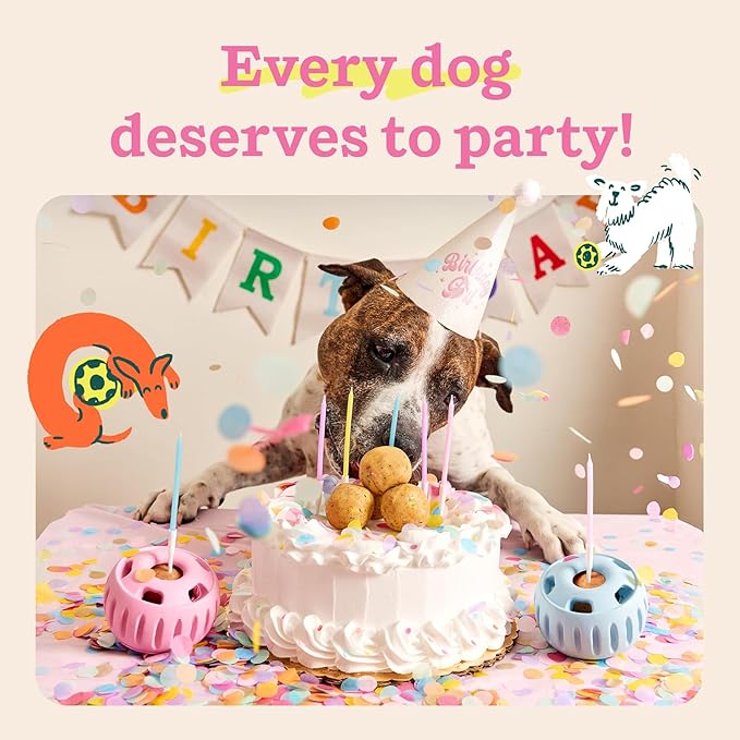 WOOF Party Pupsicle - Long-Lasting Interactive Dog Toys for Boredom - Low-Mess Design - Birthday Gifts for Dogs - Large Dog Toys - Party Pink