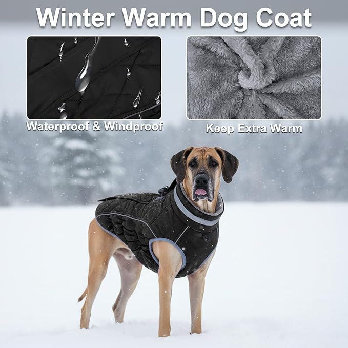 Dog Coat, Warm Dog Winter Coat for Small Dogs, Waterproof Jacket with Harness Built in, Reflective Turtleneck Cold Weather Coats with Zipper,Pet Fleece Vest Snow Jacket, Black S