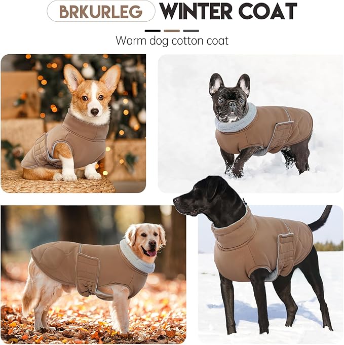 BRKURLEG Dog Winter Coat, Warm Dog Jackets for Small and Medium Large Dogs, Reflective Adjustable Pet Cold Weather Coats, Waterproof Windproof Dogs Snow Jacket Clothes Warm Vest (XXXL, Khaki)