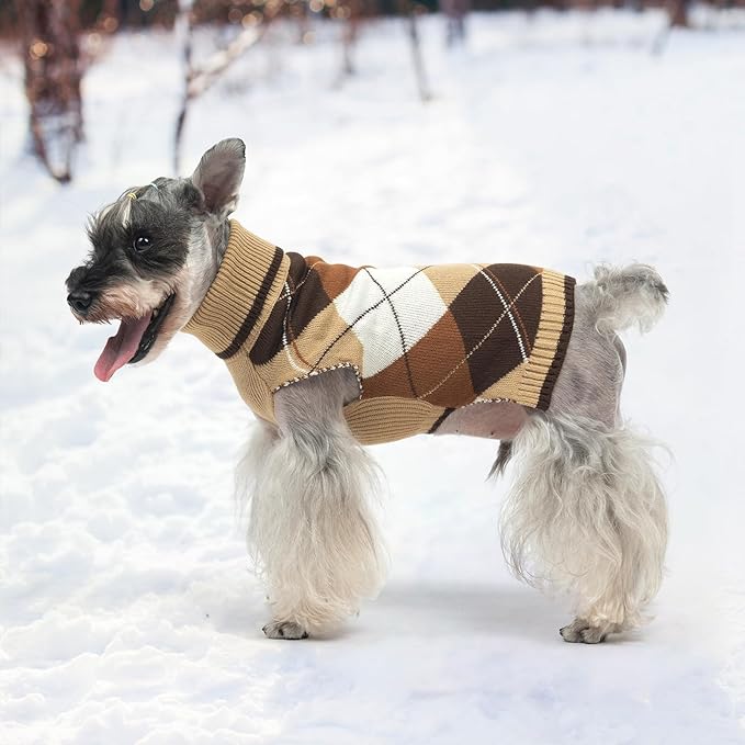 KOOLTAIL Dog Sweater Pet Knitted Clothes - Classic Plaid Pullover Turtleneck Thick Warm Fall Dog Sweaters with Leash Hole, Soft Dog Winter Clothes for Small Medium Large Dogs Cats Puppy Girls Boys,SM