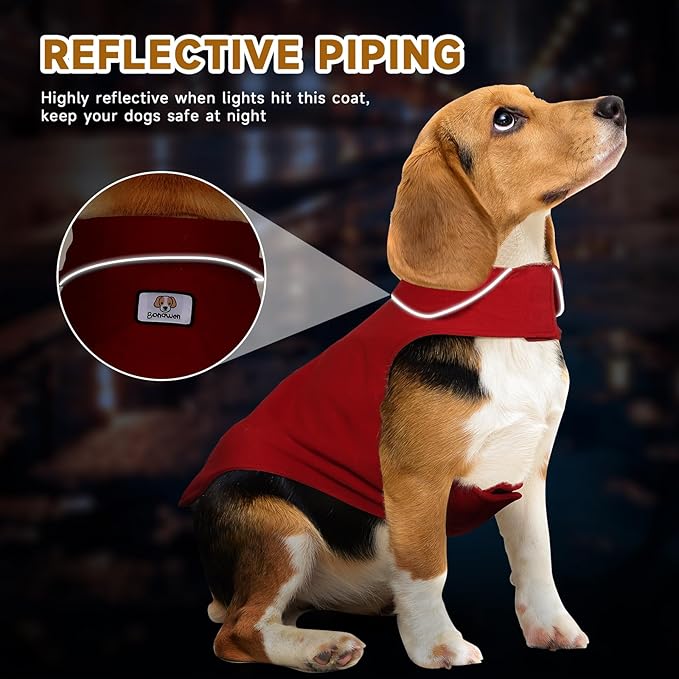 Fleece Dog Coat Reflective Cold Weather Dog Jacket Apparel for Extra Large to Small Pets(Red,3XL)