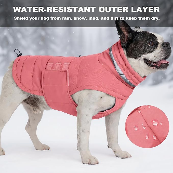 Dog Coat, Waterproof Winter Jacket, Warm Windproof Vest, Reflective Adjustable Turtleneck Coats for Large Dogs with Hook & Loop - Pink02 - XL