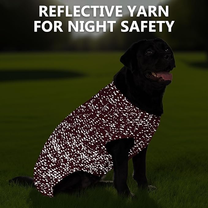 KYEESE Dog Sweater with Leash Hole Comfy Pullover Sweater Medium Size Male with Reflective Yarn Warm Pet Coats Stretchy Cozy Lightweight Thick Knitwear Dog Clothes,Dark Red, X-Large