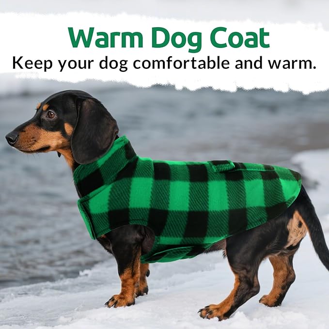 ASENKU Dog Winter Coat, Fleece Doggie Jacket Plaid Reversible Vest Waterproof Windproof Cold Weather Clothes for Small Medium Large Dogs (Green, XL)