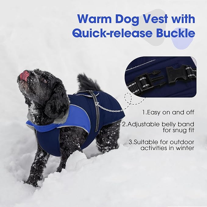 Nanaki Small Dog Coats for Winter Waterproof, Warm Fleece Lining Dog Jacket with Leash Hole, Reflective Cold Weather Puppy Jacket Vest, Easy On Pullover Pet Snow Jacket Male Female, Bulldog, Blue M
