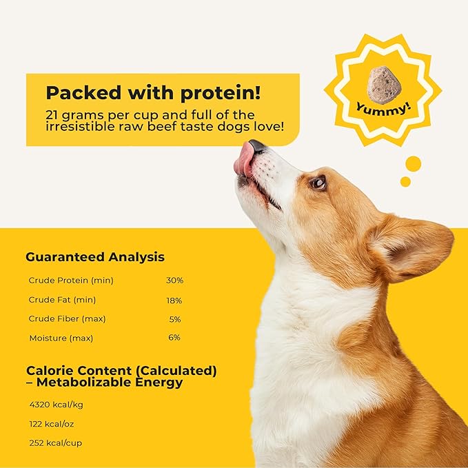Bow Wow Beef - Freeze Dried Raw Dog Food, Complete Meal, Beef Liver and Kidney Bites for Training, Meal Topper, High Protein, 21g Per Cup, Made in The USA, 20oz Bag