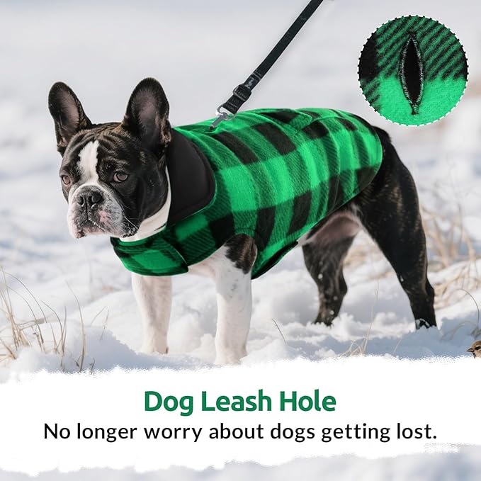 ASENKU Dog Winter Coat, Fleece Doggie Jacket Plaid Reversible Vest Waterproof Windproof Cold Weather Clothes for Small Medium Large Dogs (XXL, Green)