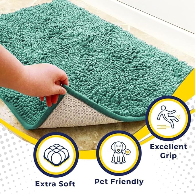 Muddy Mat® AS-SEEN-ON-TV Highly Absorbent Microfiber Door Mat and Pet Rug, Non Slip Thick Washable Area and Bath Mat Soft Chenille for Kitchen Bedroom Indoor and Outdoor - Seafoam Green 24" x 72"