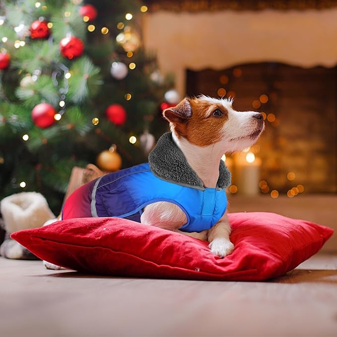 Dogcheer Dog Coat, Waterproof Dog Jacket Reflective Pet Winter Coat with Adjustable Hook & Loop, Christmas Puppy Fleece Jacket Warm Snowsuit for Small Medium Large Dogs - Gradient Blue-red, S