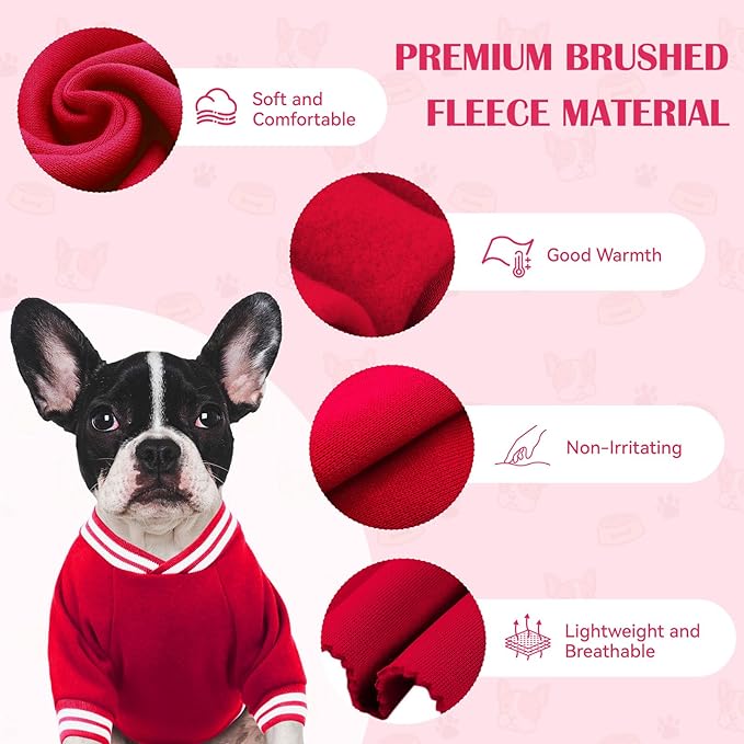 Dog Sweater Brushed Fleece Pet Clothes Baseball Jacket Soft Warm Pet Sweater Dog Sweaters for Small/Medium Dogs Boy Girl(Red-S/M)